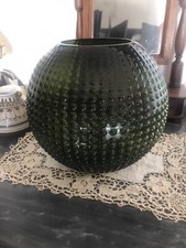 Vaso Vintage Anni 50 In Vetro Lavorato Colore Verde Scuro Integro