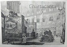 1875 Incisione GRAN SALA ESPOSIZIONE STORICA D'ARTE INDUSTRIALE MILANO 