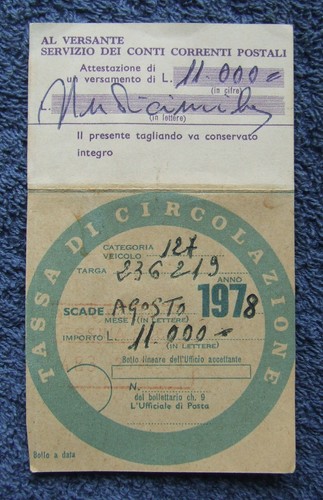Bollo auto 1978 timbro - bollo,
