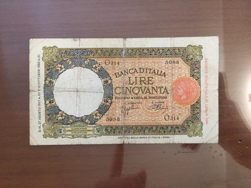 Banconota lire lupetta - lire, 50