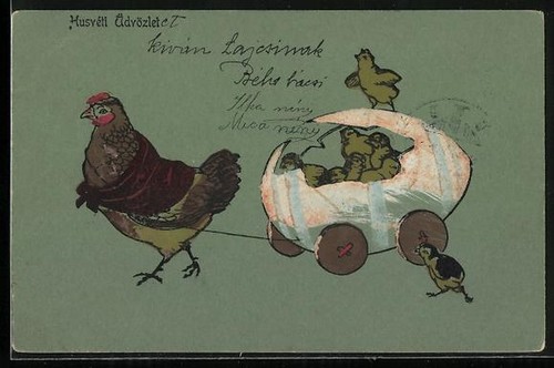 Cartolina gallina con - , carrozza