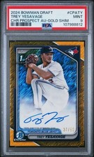 2024 Bowman Draft Trey Yesavage 1st Chrome Prospect Auto Gold Shimmer /50 PSA 9