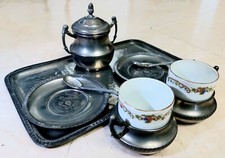 Antico Servizio da Tè Lavorato A Mano in Peltro 95%-Italia Fine 800/900 Completo