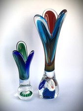 COPPIA DI VASI  IN VETRO DI MURANO CON FIORI SOMMERSI