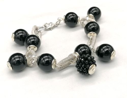 Bracciale donna nero argento - bracciale,
