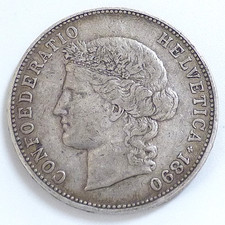 5 franchi, argento, 1890 B