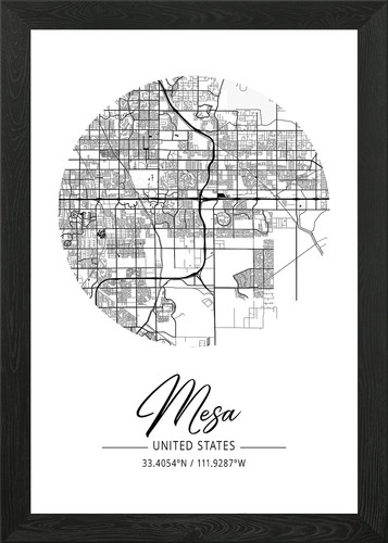 Mesa area city map - mesa, wall