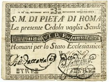 3 SCUDI CEDOLA SACRO MONTE DELLA PIETÀ DI ROMA 14/09/1795 MB/BB