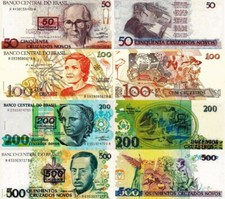 BRASILE - Lotto 4 banconote 50/100/200/500 Cruzeiros 1990 FDS - UNC