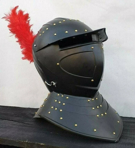 Elmetto medievale nero barbuda - elmetto,