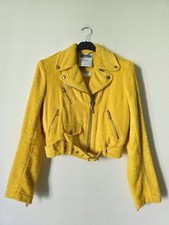 Original SS2015 MOSCHINO COUTURE Cropped BIKER jacket Yellow Bouclé Fabric ICONA