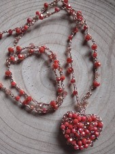 COLLANA Con Ciondolo Cuore Fatta A Mano All'uncinetto 