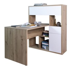 SCRIVANIA CON LIBRERIA 2 ANTE 1 CASSETTO L133 x P110 x H131 DAKAR Rovere Bianco