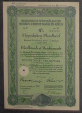Rheinisch-Westfalische Boden-Credit-Bank 4% lettera di deposito serie 21 1942 500 RM
