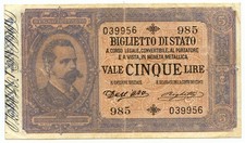 5 LIRE BIGLIETTO DI STATO