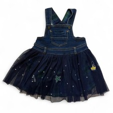 MAYORAL Salopette vestito abito bambina jeans blu scozzese tulle Tg 12 Mesi