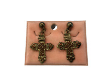 ORECCHINI PENDENTE CROCE COLOR BRONZO BIGIOTTERIA VINTAGE ANNI 70-90 CM 3,5