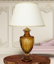 Lampada da tavolo classica salotto grande elegante cristallo  AMBRA con paralume