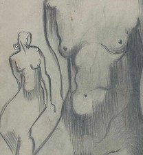 2 Studio Di Nudo Femminile Disegno A Matita Francia Firmato Metà Del Secolo