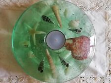 Portalumino in vetro con veri inserti di conchiglie e stella marina cm. 18 