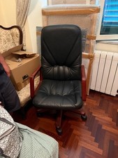 Poltrona ufficio direzionale pelle nera e legno - Girevole con ruote - Napoli