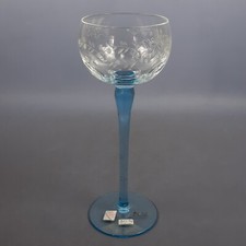 Vaso Vetro Murano Soffiato Fiori Incisi Firmato Calice Azzurro Trasparente 1970
