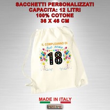 ZAINETTI sacchetti borse COMPLEANNO 18 ANNI festa sorpresa souvenir 100% cottone