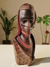 Busto donna africana in legno d’ebano intagliato a mano vintage Kenya anni 60