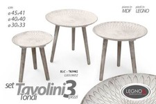 SET 3 TAVOLINI TAVOLO PIEDI LEGNO SALOTTO GIARDINO ANTICATI CLASSICO Ø45-40-30