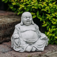 Monaco ridente Buddha statua in pietra 23 cm 8 kg grigio cemento bianco antigelo