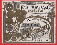 ETICHETTA D'EPOCA LIQUORE  STAMPA SASSOLINO SASSUOLO N°95 VINTAGE