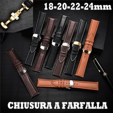 CINTURINO OROLOGIO PELLE CHIUSURA A FARFALLA NERO MARRONE 18mm 20mm 22mm 24mm 