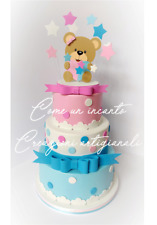 Torta scenografica finta orsetto gender reveal rosa azzurro gomma eva fommy