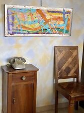 Quadro  Astratto Dipinto Su Tela Orizzontale Con Bordo Color Oro