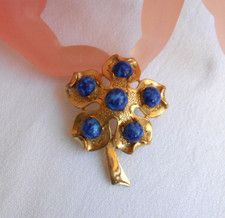 Spilla di ALTA FASCIA marcata Vintage anni 50 pietre blu metallo colore oro