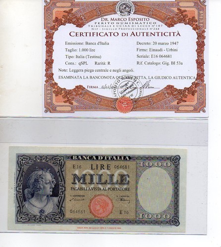 1000 lire testina 1947 - lire,