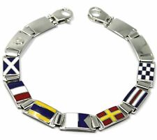 BRACCIALE ORO BIANCO 18K 750, CON BANDIERE NAUTICHE SMALTATE, LUNGHEZZA 21.5 CM