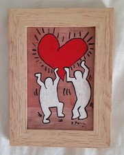 QUADRO DIPINTO 16x12 ARREDAMENTO POP ART TITOLO OMAGGIO HARING ARREDO CASA