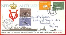 aa3574 - ANTILLE OLANDESI - STORIA POSTALE - COPERTINA FDC a SPAGNA 1967 Navi BARCA