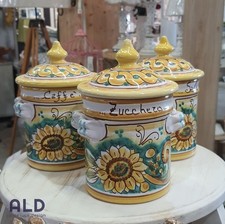 Tris barattoli da cucina sale zucchero e caffè in ceramica di Caltagirone