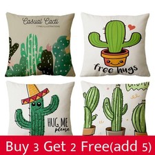 Copricuscino in lino con disegno cactus cartone animato per casa ufficio e salotto