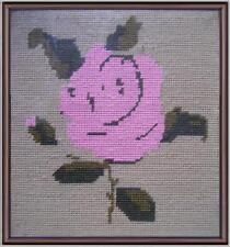 quadro punto croce lana grossa anni 70/80 rosa fiore