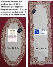 2 centri tavolo a striscia , lino pizzo tombolo cantù fatti a mano , coordinato