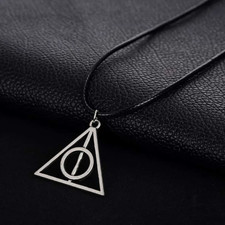 Collana Harry Potter DONI DELLA MORTE Corda Nero con ciondolo Argento Uomo Donna