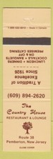 Copertina libro di fiammiferi - Country House Restaurant Pemberton NJ