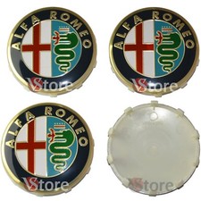 4 Tappi ALFA ROMEO Giulietta 159 146 157  Fregi CERCHI 60mm Coprimozzo Gold