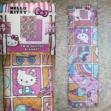 Coperta trapuntata Hello Kitty 2 lati TWIN misura 60”x90” Rollerblades Sanrio rosa