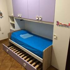 cameretta a ponte praticamente nuova color bianco/malva materasso incluso