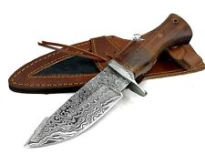 COLTELLO DA CACCIA ARTIGIANALE IN ACCIAIO VERO DAMASCO MANICO LEGNO LAMA FISSA 