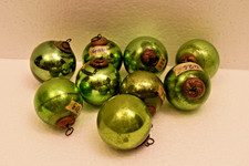 Antico Tedesco Vetro Kugel Natale Ornamenti Verde Set Di 9 Mercury Palla
